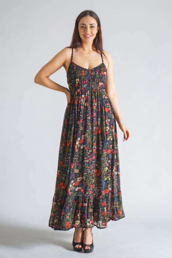 Buy Payal Jain Black Georgette Blend Floral Print Dress Online | Aza ...