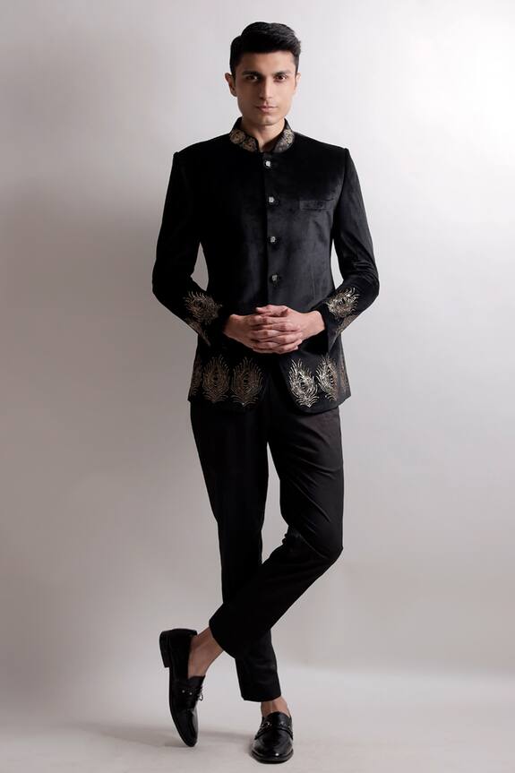 Jubinav Chadha Black Counts Exotic Blend Suiting Fabric Saarang Bandhgala And Pant Set 0