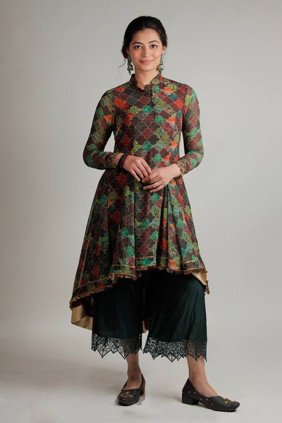 Jubinav Chadha Multi Color Silk Staple Dhriti Kalidar Kurti And Pant Set 1