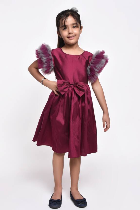 Jelly Jones Purple Ruffle Silk Blend Dress For Girls 0