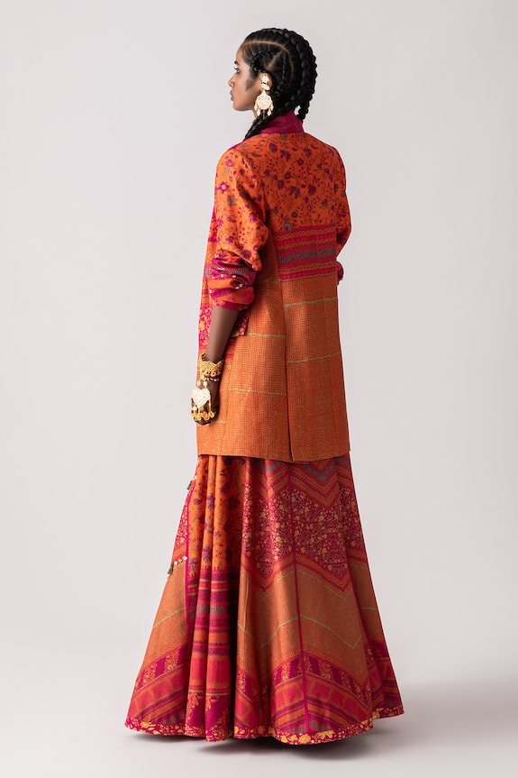 Aseem Kapoor Multi Color Natural Raw Silk Dhana Colorblock Long Jacket 2