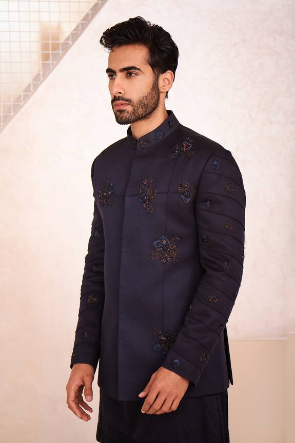 Buy Jatin Malik Blue Satin Embroidered Bandhgala And Kurta Set Online | Aza  Fashions