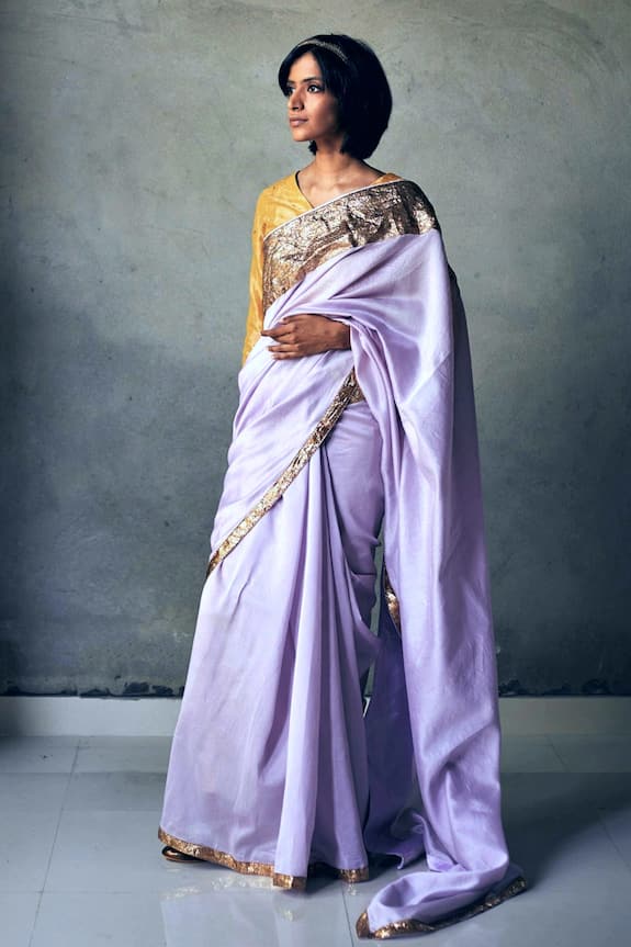 Shorshe Clothing Purple Chanderi Gota Work Saree 1