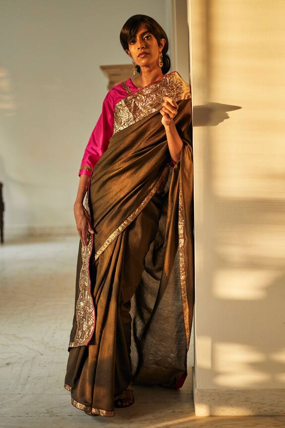 Buy Shorshe Clothing Green Chanderi Saree Online | Aza Fashions
