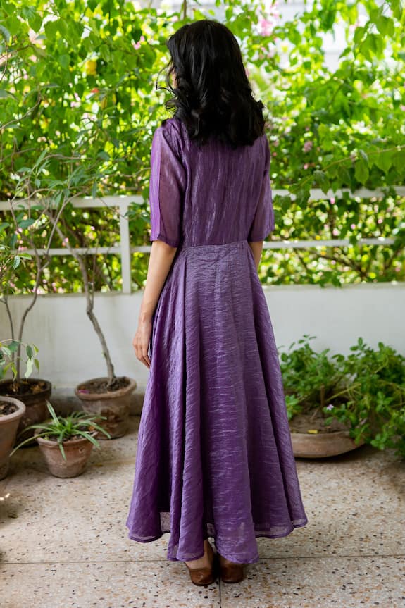 Juanita by Shubhda Purple Handwoven Banarasi Dress 2