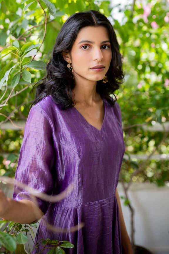 Juanita by Shubhda Purple Handwoven Banarasi Dress 5