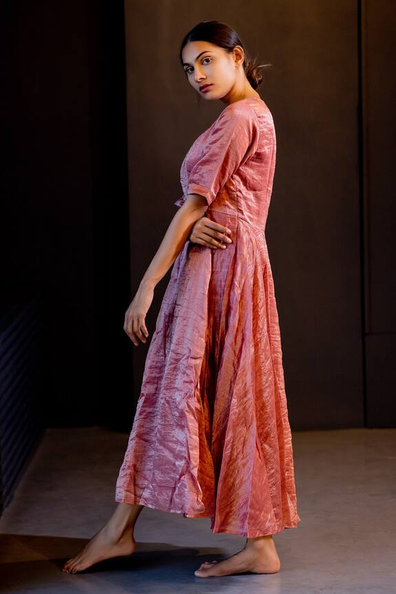 Juanita by Shubhda Pink Handwoven Banarasi Midi Dress 3