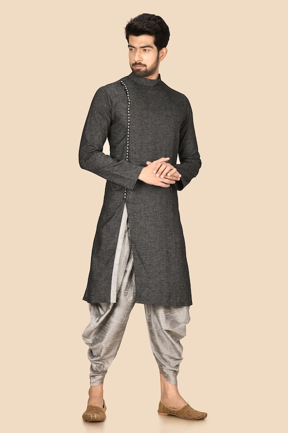 Aryavir Malhotra Grey Cotton Blend Straight Kurta And Dhoti Pant Set 1