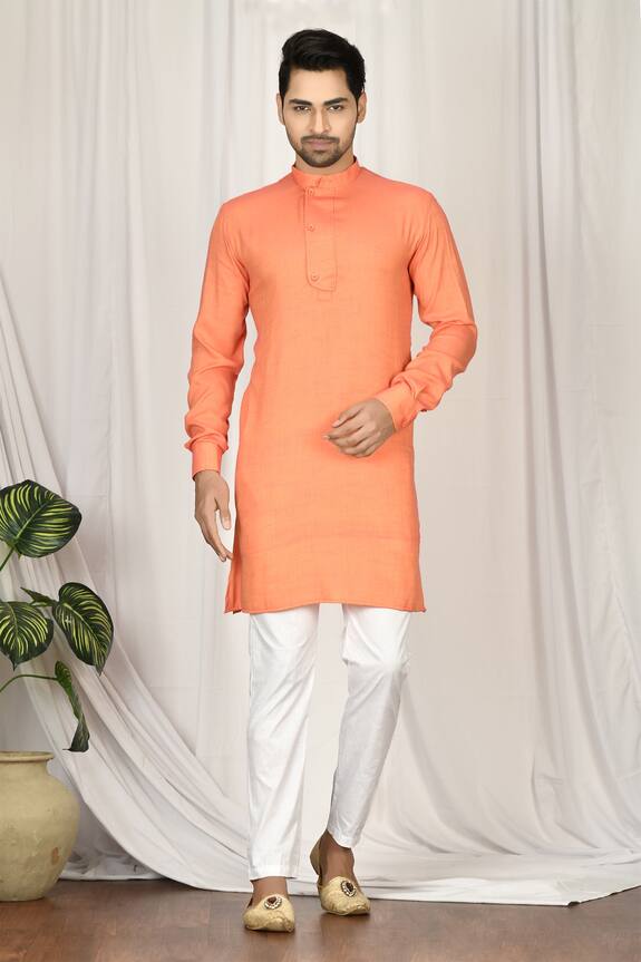 Aryavir Malhotra Peach Viscose Kurta And Pant Set 0