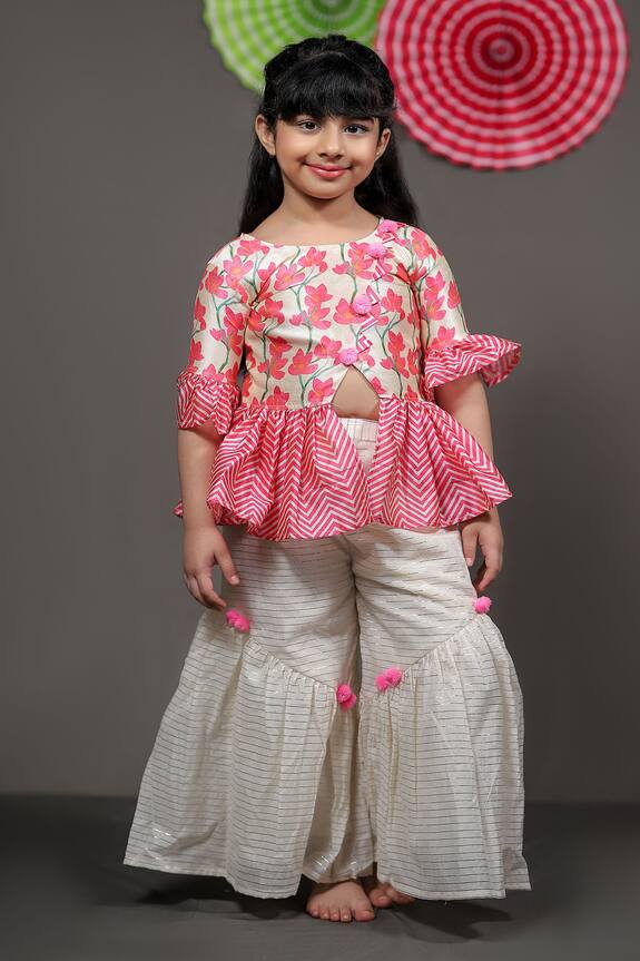 Kirti Agarwal - Pret N Couture Pink Silk Kurta And Sharara Set For Girls 0