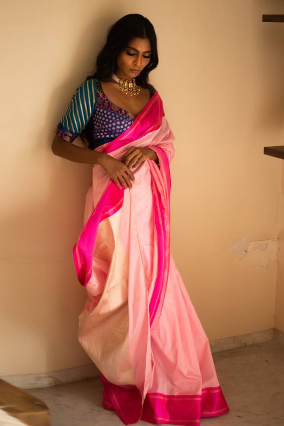 Priyanka Raajiv Pink Silk Brocade Banarasi Saree 1