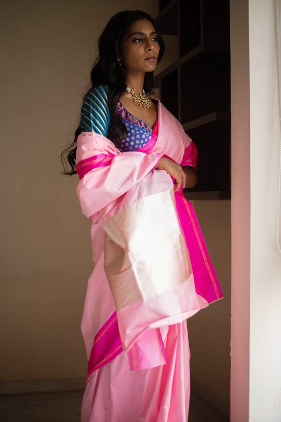 Priyanka Raajiv Pink Silk Brocade Banarasi Saree 4