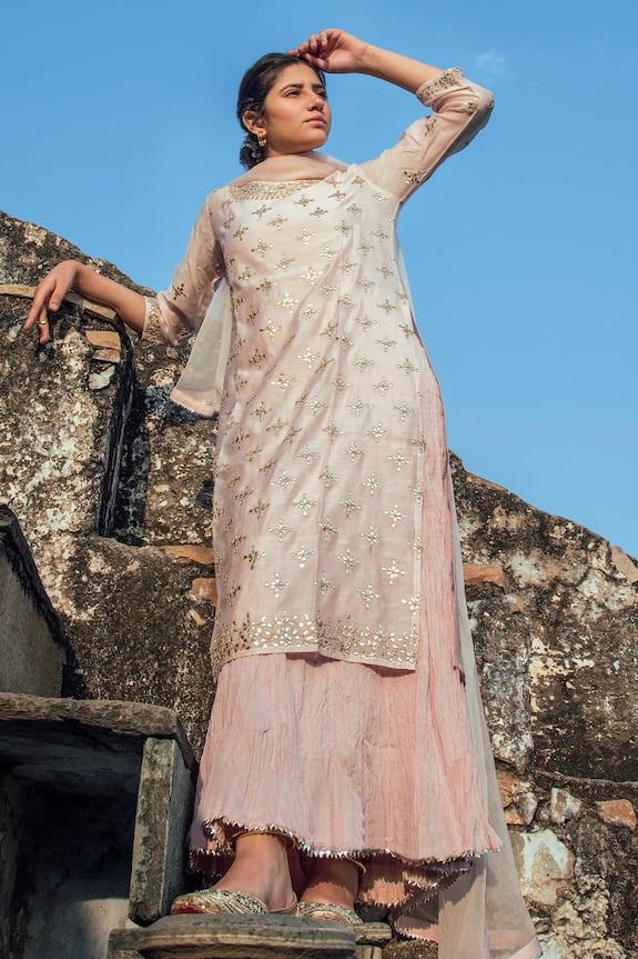 Kameez Pink Chanderi Gota Work Kurta And Inner Dress Set 1