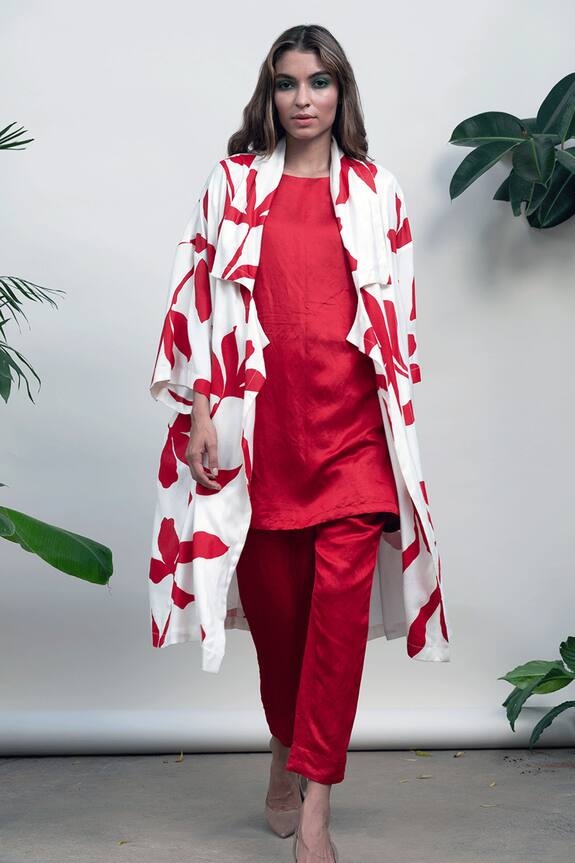 Buy Kanelle Ivory Viscose Twill Melody Printed Coat Online Aza Fashions