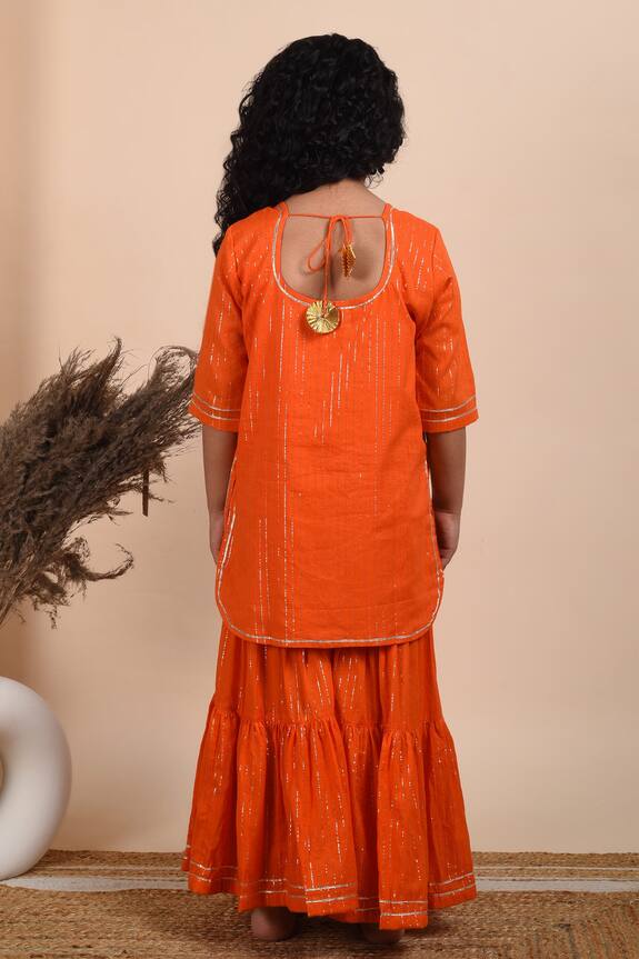 The Cotton Staple Orange Sarang Gota Embroidered Sharara Set For Girls 2