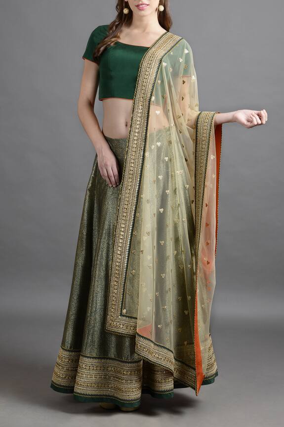 Kavita D Green Banarasi Tanchoi Silk Lehenga Set 1