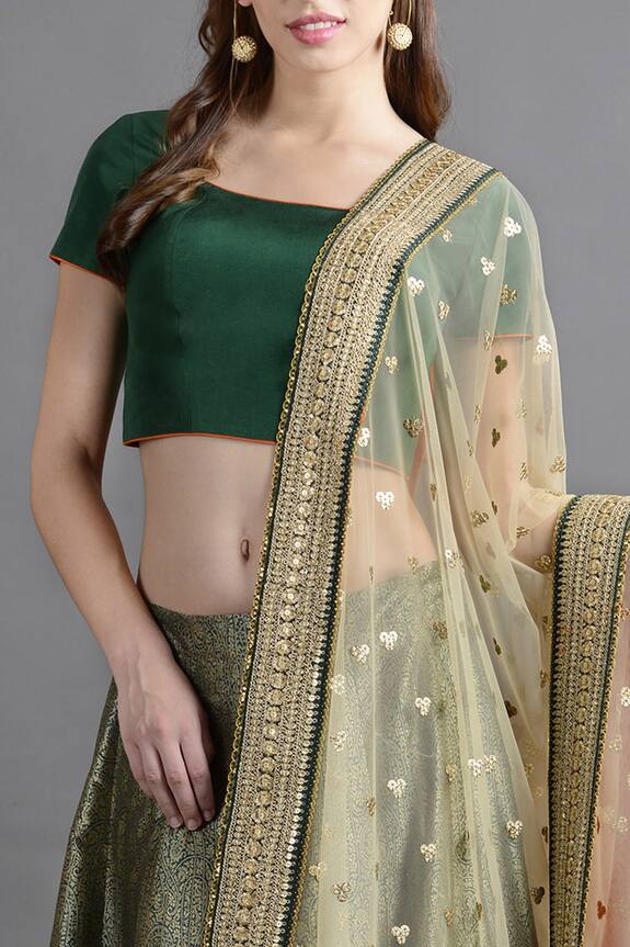 Kavita D Green Banarasi Tanchoi Silk Lehenga Set 3