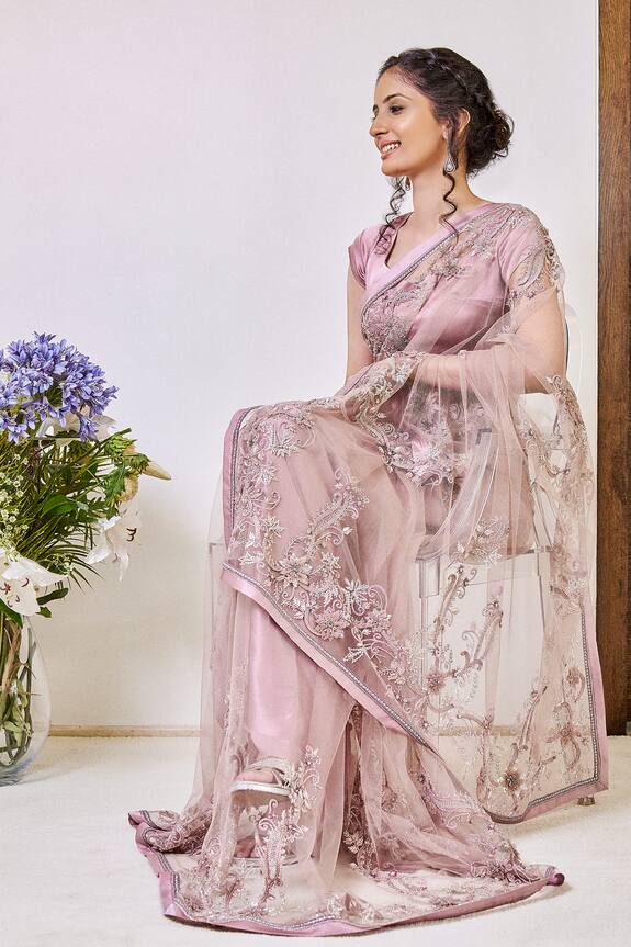 Kavita D Purple Embroidered Soft Net Saree 1