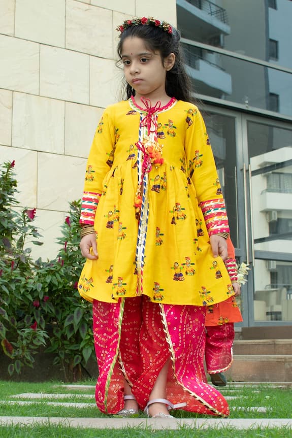 Buy Native Place India Yellow Printed Kurta And Dhoti Pant Set For ...