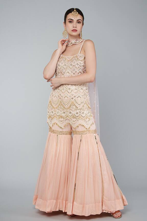 Keith Gomes Pink Georgette Embroidered Tunic Gharara Set 1