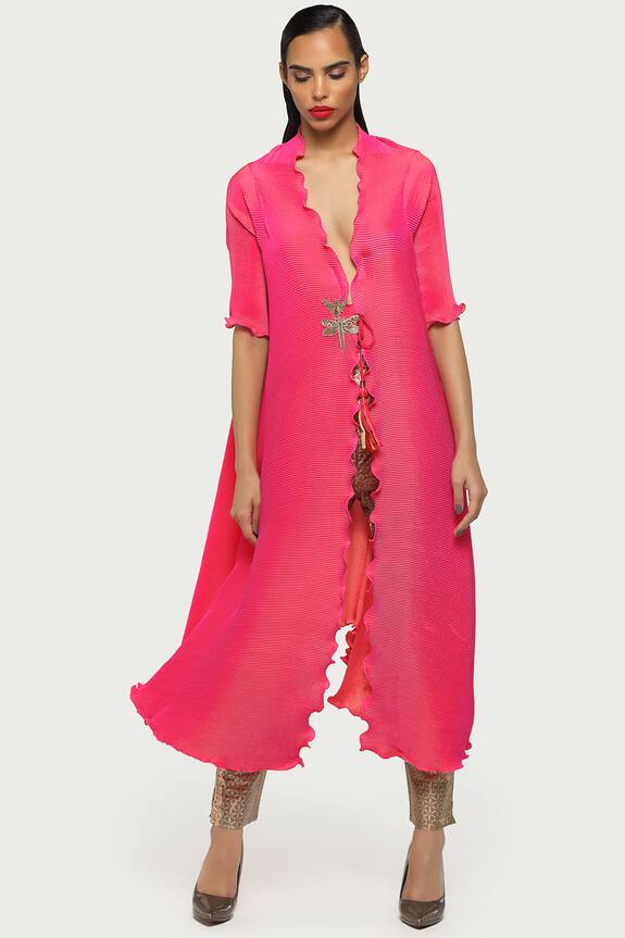 Kiran Uttam Ghosh Pink Pleated Tie-up Kurta 1