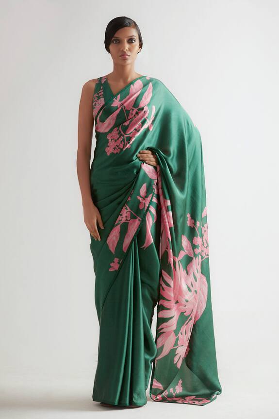 Buy Kshitij Jalori Green Printed Saree Online | Aza Fashions