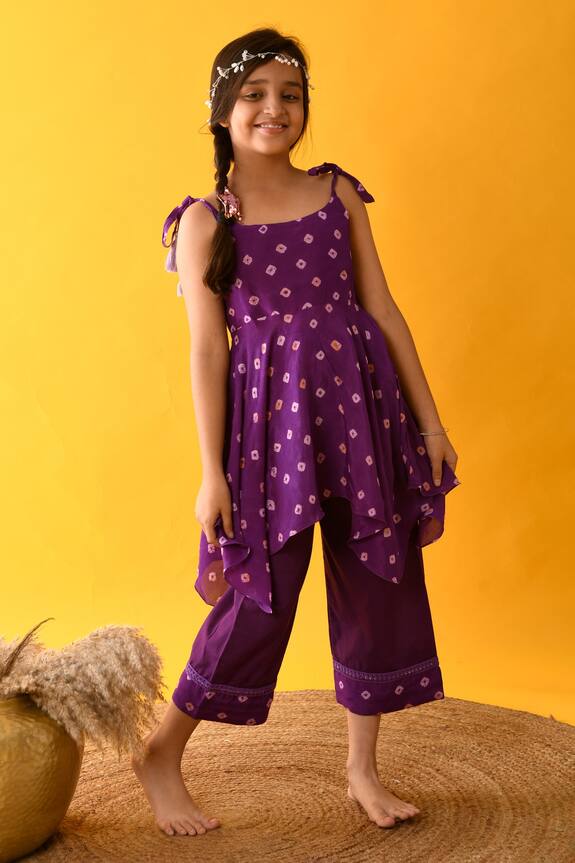Kalp Purple Handkerchief Hem Kurta And Palazzo Set For Girls 0