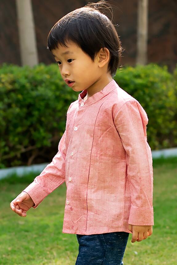 Khela Pink Band Collar Shirt For Boys 0