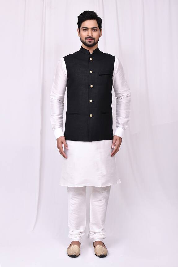 Samyukta Singhania Black Art Silk Sleeveless Nehru Jacket Kurta Set 4