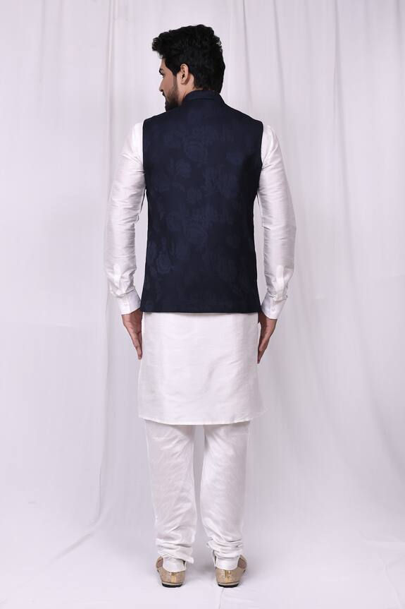 Samyukta Singhania Blue Art Silk Embossed Nehru Jacket Kurta Set 2