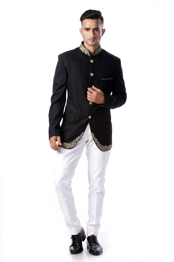 Kommal Sood Black High Spun Cupro Embroidered Bandhgala And Pant Set 0