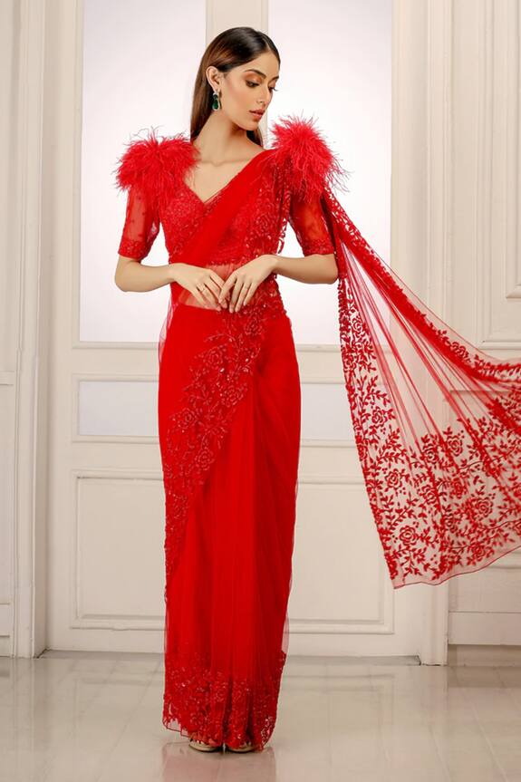 Kashmiraa Red Scarlet Net Saree 1