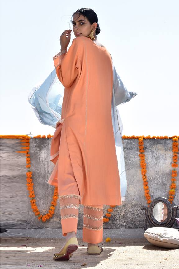 Kanika Sharma Orange Tussar Cotton Hand Embroidered Kurta Pant Set 2