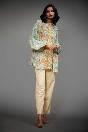 Blue Floral Printed Short kurta main image 1