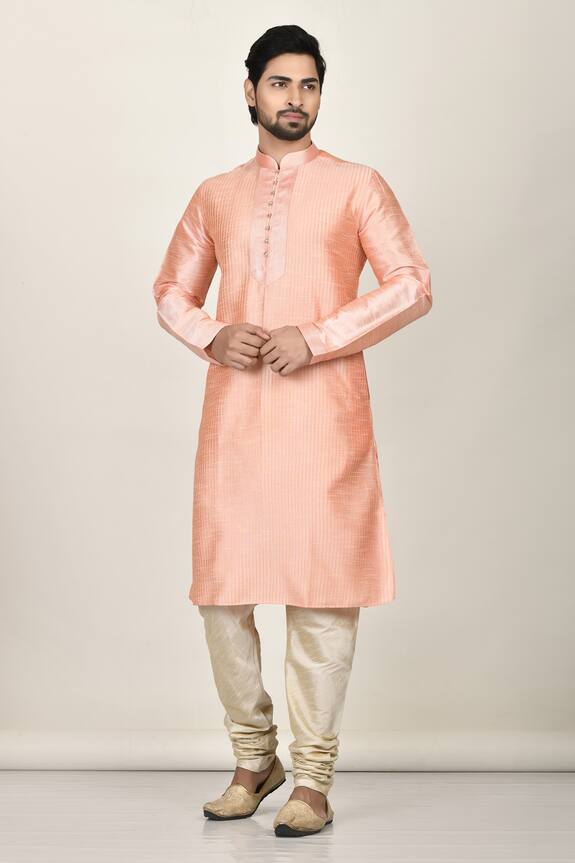 Khwaab by Sanjana Lakhani Peach Dupion Silk Pintuck Kurta And Pant Set 0
