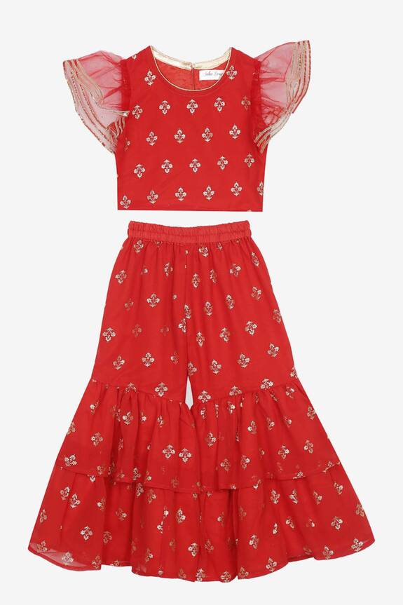Saka Designs Red Printed Sharara Blouse Set For Girls 1