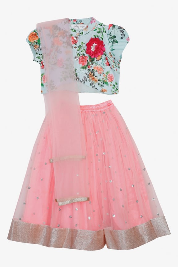 Saka Designs Pink Embroidered Lehenga Set For Girls 1