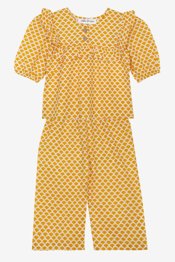Saka Designs Yellow Printed Night Suit Set For Girls 1