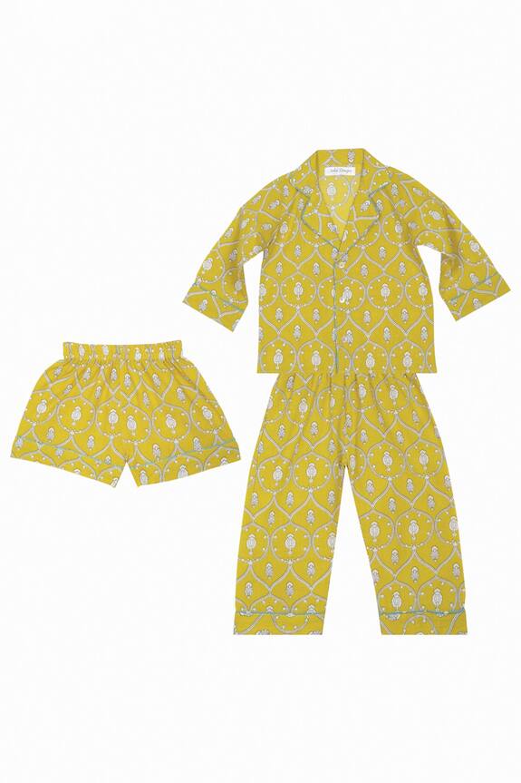 Saka Designs Yellow Printed Night Suit Set For Girls 1