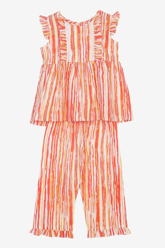 Saka Designs Peach Printed Night Suit Set For Girls 1