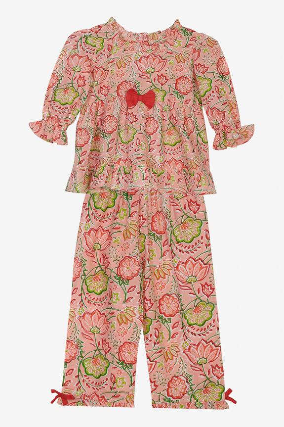 Saka Designs Peach Printed Night Suit Set For Girls 1