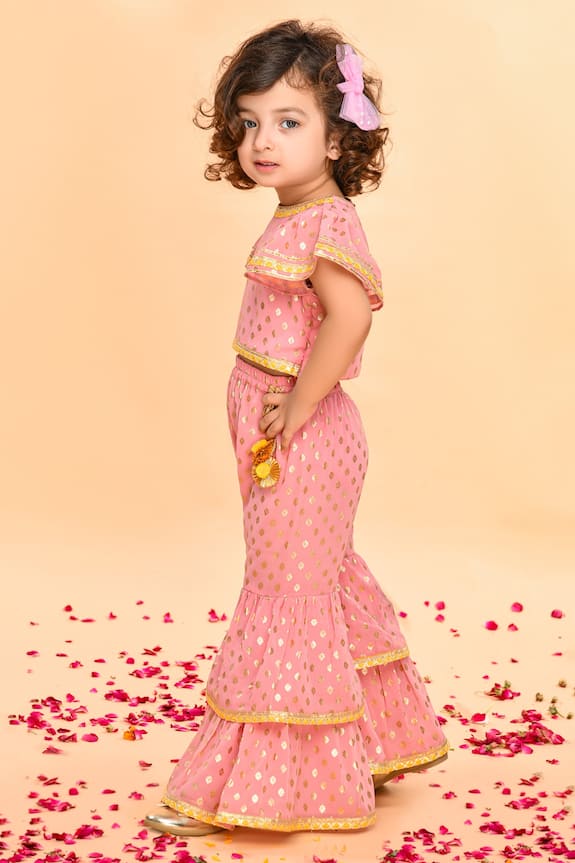 Saka Designs Peach Printed Sharara Set For Girls 3