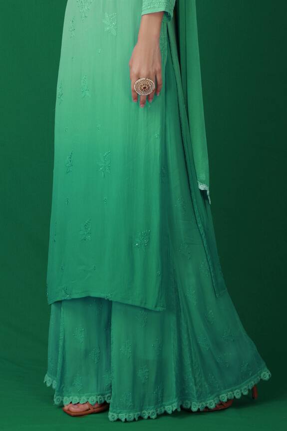 Label Aishwaryrika Green Georgette Glass Ombre Chikankari Kurta And Sharara Set 6