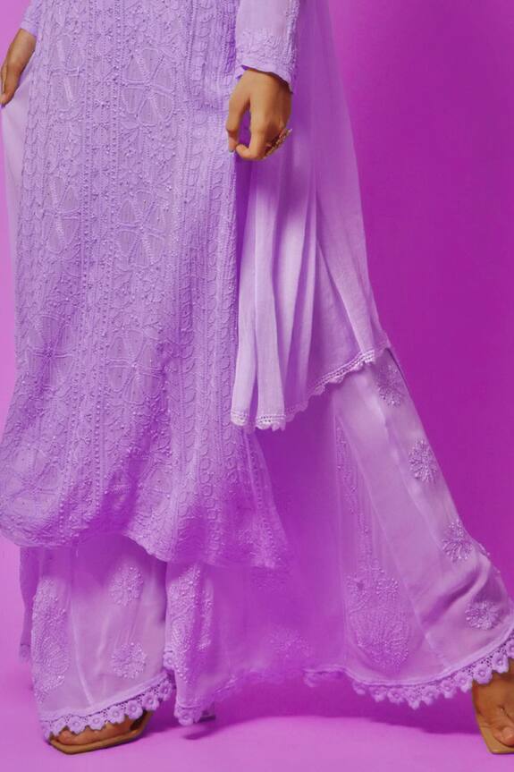 Label Aishwaryrika Purple Georgette Chikankari Kurta Sharara Set 3