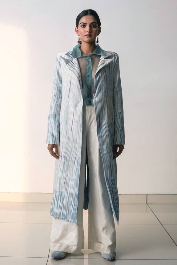 The Loom Art Blue Chanderi Silk Shibori Jacket 4