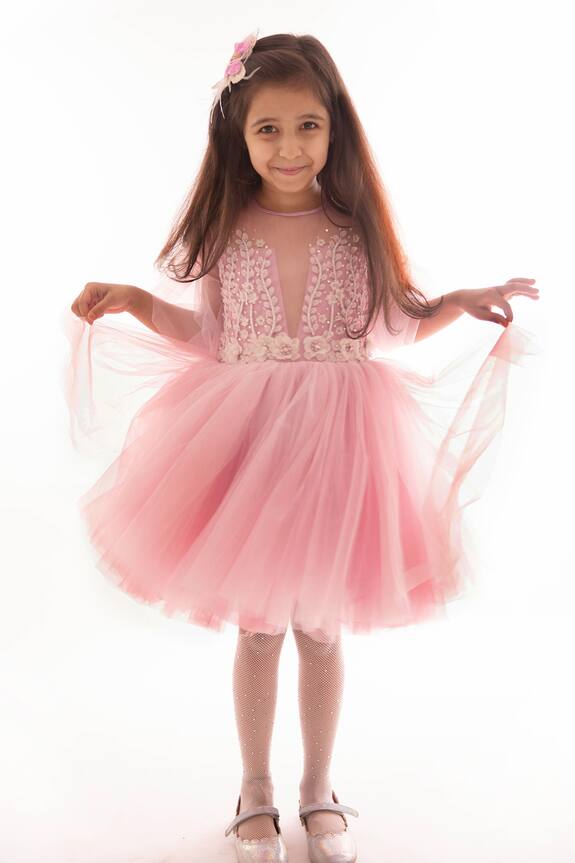 Pa:Paa Pink Embroidered Dress For Girls 0