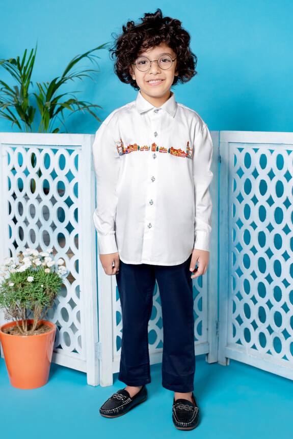 Little Boys Closet by Gunjan Khanijou White Cotton Shirt For Boys 0