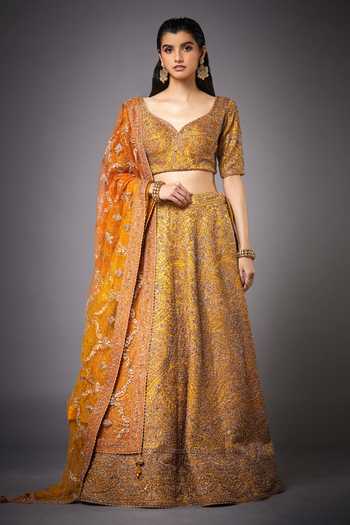 Yellow Katan Jamawar Lehenga
