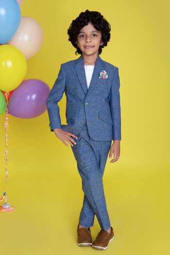 Blue Linen Cotton Suit Set For Boys 