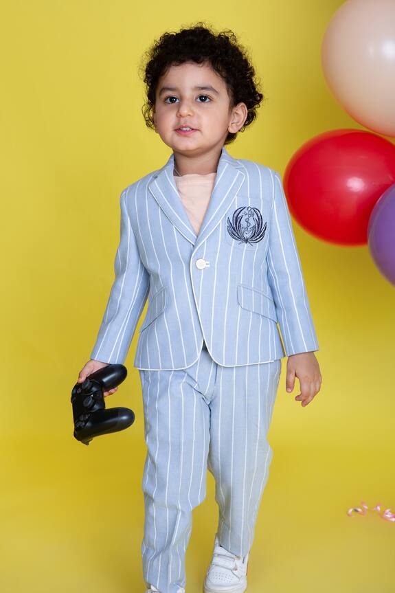 Little Boys Closet by Gunjan Khanijou Blue Striped Suit Set For Boys 2